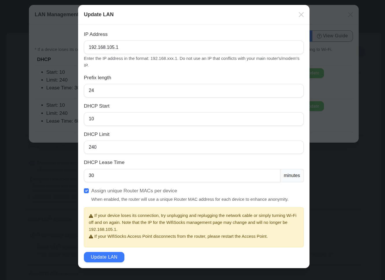 Update LAN on WifiSocks Update LAN on WifiSocks